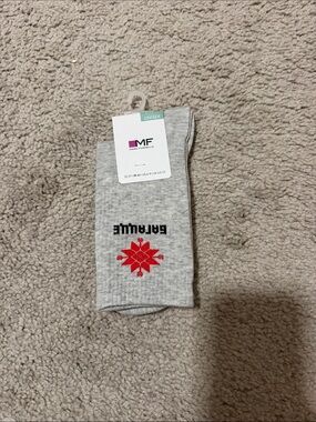 Unisex Grey Socks with Red Snowflake -